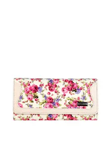 Bellissa Women Cream-Coloured & Pink Floral Printed PU Two Fold Wallet