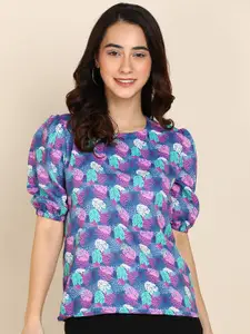 Sangria Purple Floral Print Crepe Top