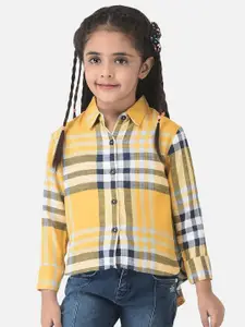 Crimsoune Club Girls Yellow Comfort Checked Lyocell Casual Shirt