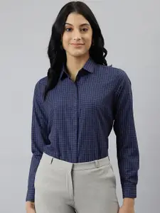 English Navy Women Relaxed Grid Tattersall Checked Formal Shirt