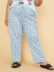 max Women Plus Size Blue Graphic Printed Cotton Lounge Pants