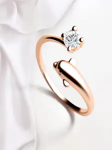 Mahi Rose Gold-Plated White CZ-Studded Dolphin Shaped Adjustable Finger Ring