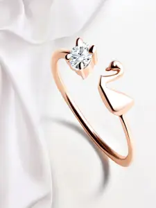 Mahi Rose Gold-Plated CZ Studded Duck Shaped Adjustable Finger Ring