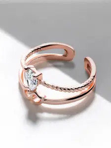 Mahi Rose Gold-Plated White CZ-Studded Adjustable Finger Ring