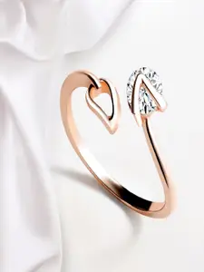 Mahi Rose Gold-Plated White CZ-Studded Adjustable Finger Ring