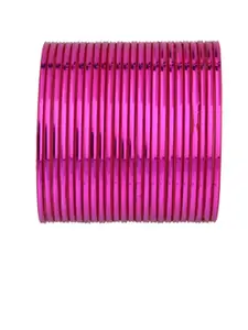 Efulgenz Set Of 24 Pink Solid Bangles