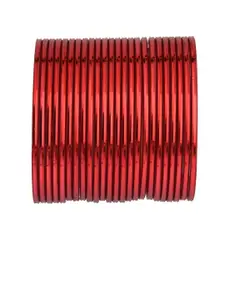 Efulgenz Set Of 24 Red Metal Bangles