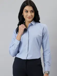 English Navy Women Relaxed Micro Checked Formal Shirt