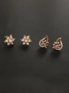 ZINU Women Combo of 2 Rose Gold & White Contemporary Studs Earrings
