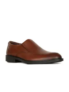 Hush Puppies Men Brown Textured Leather Slip-On Formal Shoes