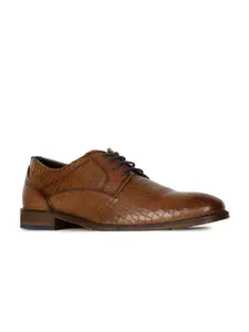 Hush Puppies Men Tan Brown Textured Leather Formal Derbys Shoes