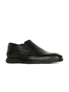 Hush Puppies Men Black Textured Leather Formal Slip-On Shoes