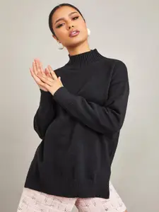 Styli Women Black Turtle Neck Pullover Sweater