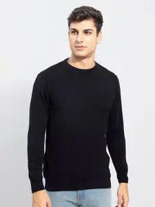 Snitch Men Black Cotton Pullover Sweater
