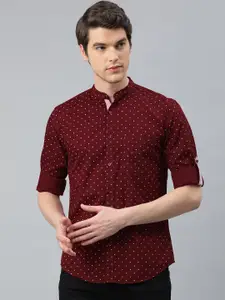 IVOC Men Maroon Standard Slim Fit Printed Cotton Casual Shirt