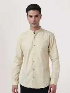 IVOC Men Beige Standard Slim Fit Cotton Casual Shirt