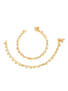 AanyaCentric Set Of 2 Gold-Plated Beaded Anklet