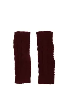 20Dresses Women Maroon Knitted Design Thumb Cut Out Gloves