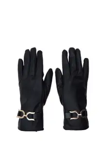 20Dresses Women Black Solid Winter Buckle Gloves
