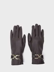 20Dresses Women Dark Brown Solid Leather Gloves