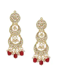 I Jewels Gold & Maroon Gold Plated Contemporary Drop Earrings