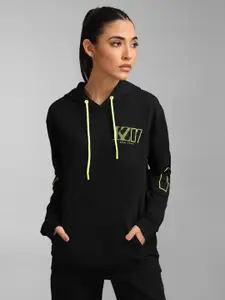 KZ07 By Kazo Women Black Hooded Cotton Sweatshirt