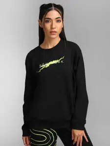 KZ07 By Kazo Women Black Printed Cotton Sweatshirt
