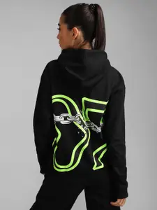 KZ07 By Kazo Women Black Hooded Cotton Sweatshirt