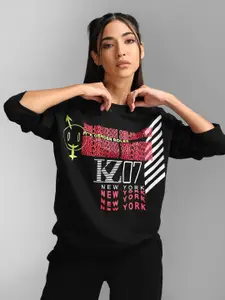 KZ07 By Kazo Women Black Printed Cotton Sweatshirt