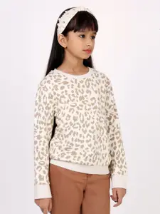 One Friday Girls Beige Printed Sweatshirt