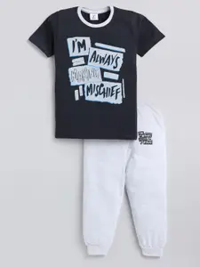 Todd N Teen Boys Black & Blue Printed Pure Cotton T-shirt with Trousers