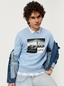 max Men Blue Printed Pullover Cotton Sweatshirt