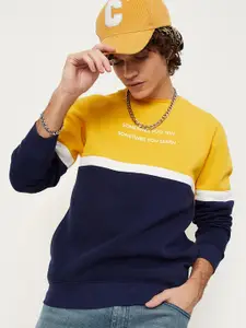 max Men Yellow Colourblocked  Pullover Cotton Sweatshirt