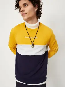 max Men Yellow Colourblocked  Pullover Cotton Sweatshirt