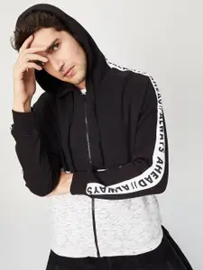 max Men Black Colourblocked Hooded Sweatshirt