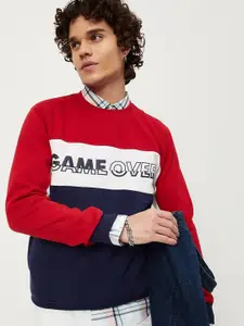 max Men Red Colourblocked Pullover Cotton Sweatshirt