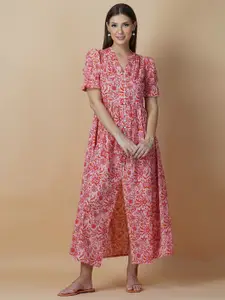 GULAB CHAND TRENDS Pink Cotton Floral Ethnic Maxi Dress