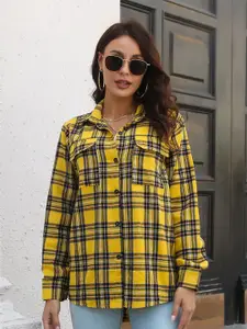 StyleCast Women Yellow & Navy Blue Checked Casual Shirt