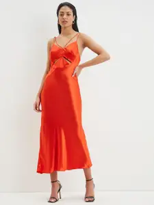 DOROTHY PERKINS Orange Solid Satin Cut-Out Slip Dress