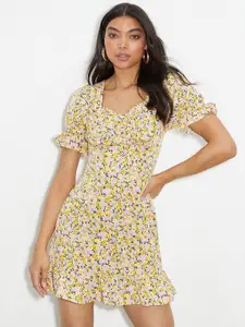 DOROTHY PERKINS Yellow & Off White Floral Print Mini Dress