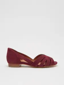 DOROTHY PERKINS Principles Women Burgundy Suede Wide Fit Open Toe Flats with Cut-Outs