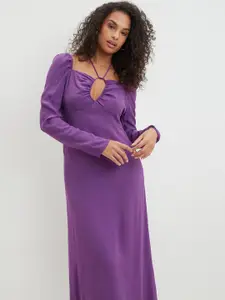 DOROTHY PERKINS Purple Solid A-Line Midi Dress