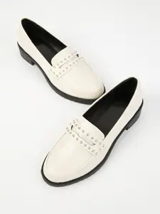 DOROTHY PERKINS Faith Women Off-White Croc Textured Penny Loafers with Studded Detail