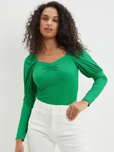 DOROTHY PERKINS Green Solid Sweetheart Neck Top