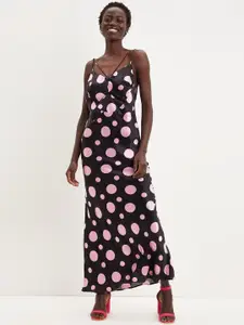 DOROTHY PERKINS Black & Pink Geometric Print Satin Maxi Dress