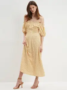 DOROTHY PERKINS Yellow Floral Print Off-Shoulder Empire Midi Dress