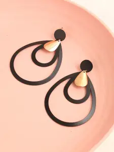 SOHI Black & Gold-Toned Teardrop Shaped Drop Earrings