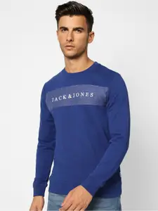 Jack & Jones Men Blue Printed Cotton Sweatshirt