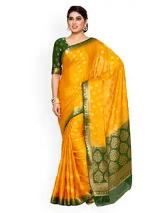 MIMOSA Gold-Toned Woven Design Poly Crepe Saree