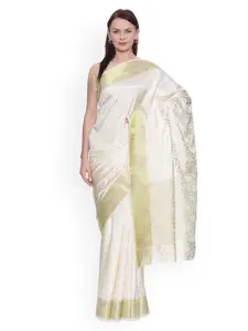 MIMOSA Off-White Art Silk Woven Design Kanjeevaram Saree
